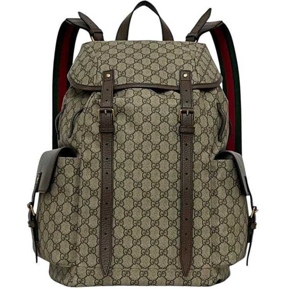 Gucci Backpack Beige Brown GG Supreme Sherry Leather All over Drawstring Flap